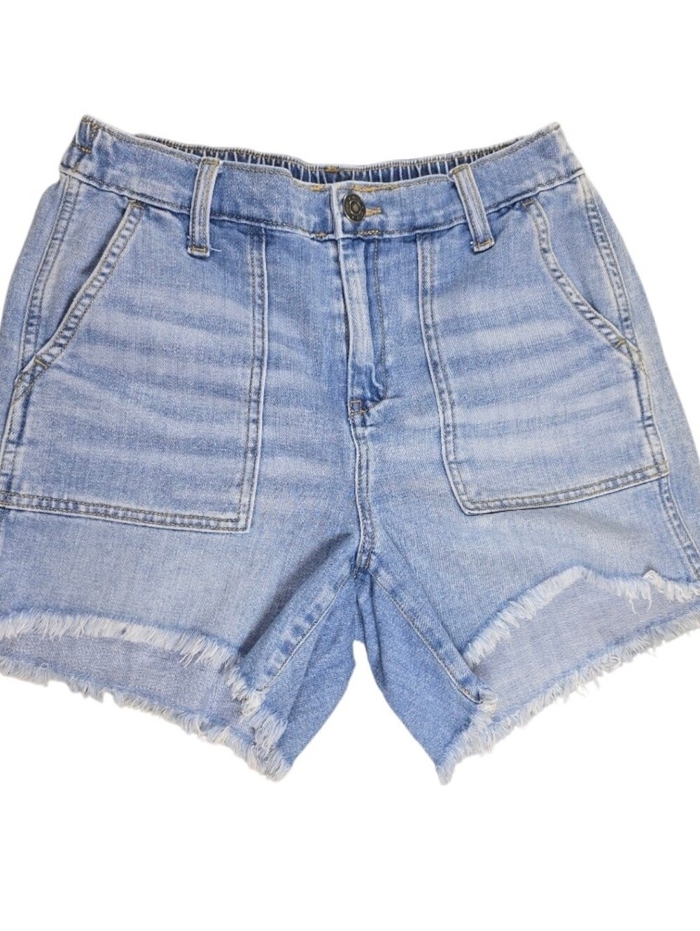 Aerie Light Wash Blue Denim Cut Off Shorts High Rise Elastic Waist Pockets S